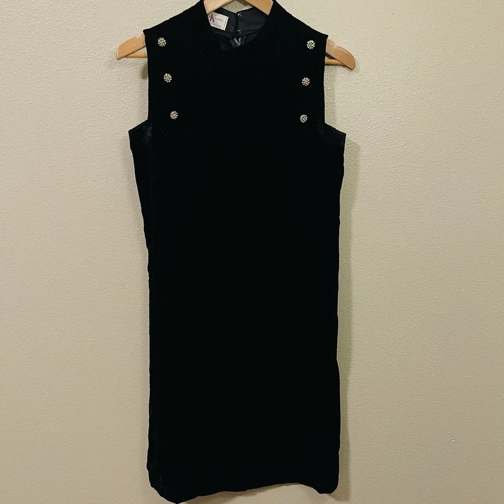 VTG R & K Originals Black Velvet Dress 60s 70s Retro Glam Military Grunge‎ Sz 14